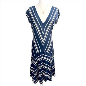 Ralph Lauren Sport Navy and Ivory Chevron Stripe MIDI Dress Size L